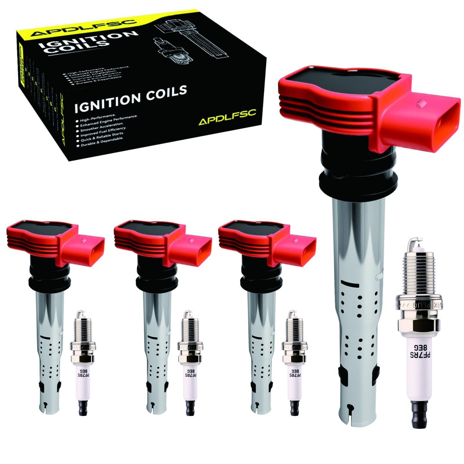 Set of 4 Ignition Coil Pack and Iridium Platinum Spark Plugs Fits for 2.0T 20…