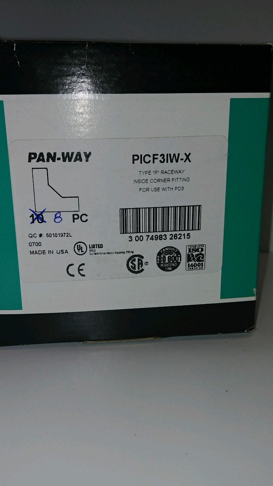 BOX OF 8 NEW OLD STOCK! PANDUIT PD3 POWER RATED INSIDE CORNER FITTINGS PICF3IW-X