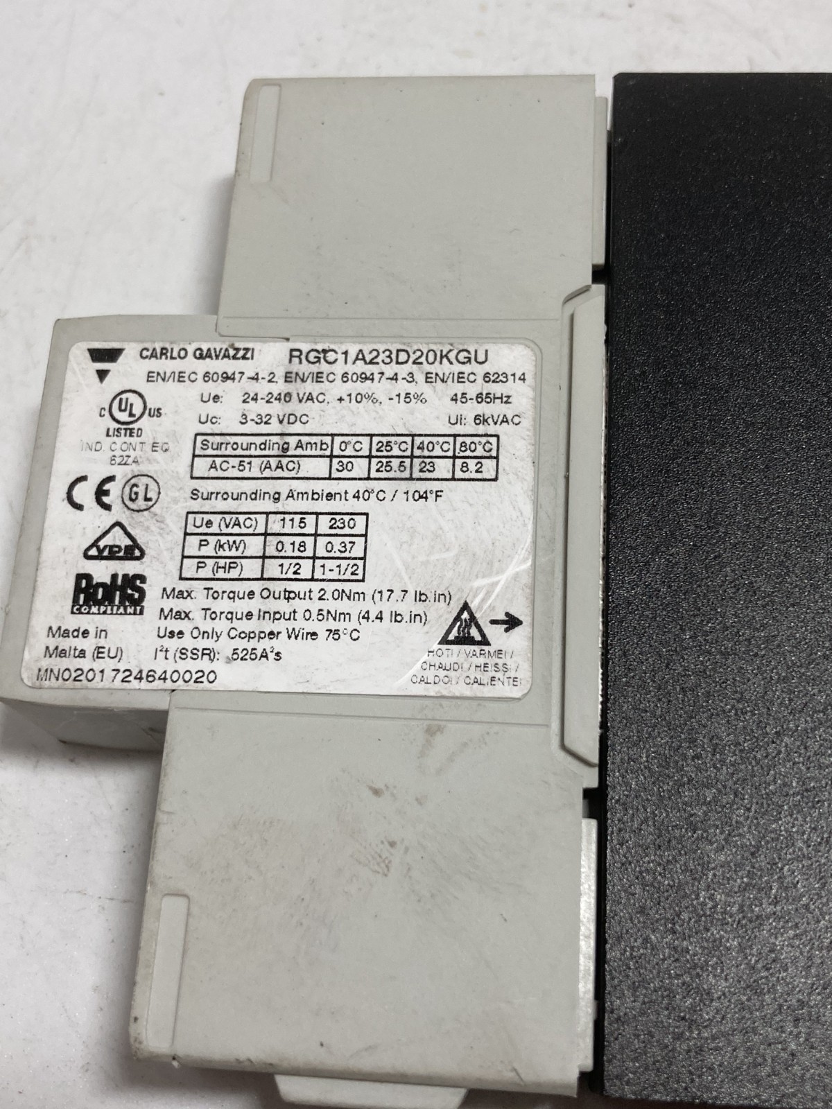 CARLO GAVAZZI RGC1A23D20KGU SOLID STATE RELAY 24-240VAC 3-32VDC 45-65HZ