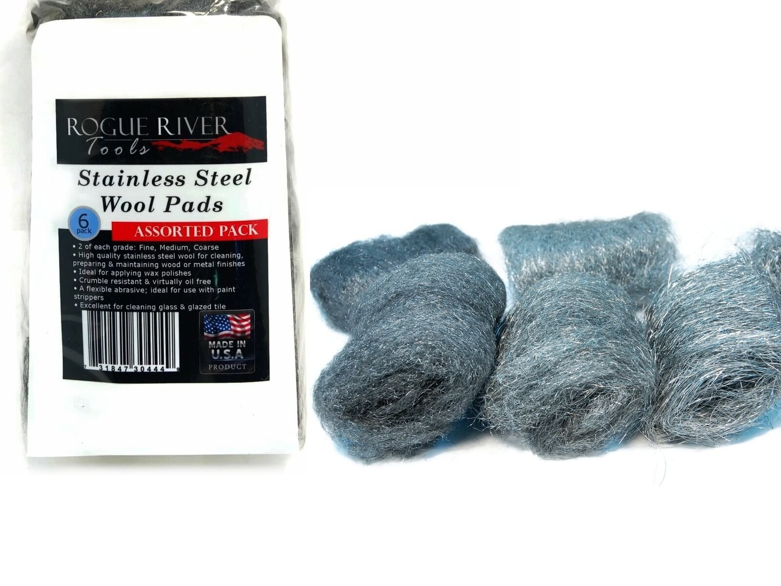 434 Stainless Steel Wool Pads, 6pc Assorted Pack (Fine, Medium, Coarse) – USA!