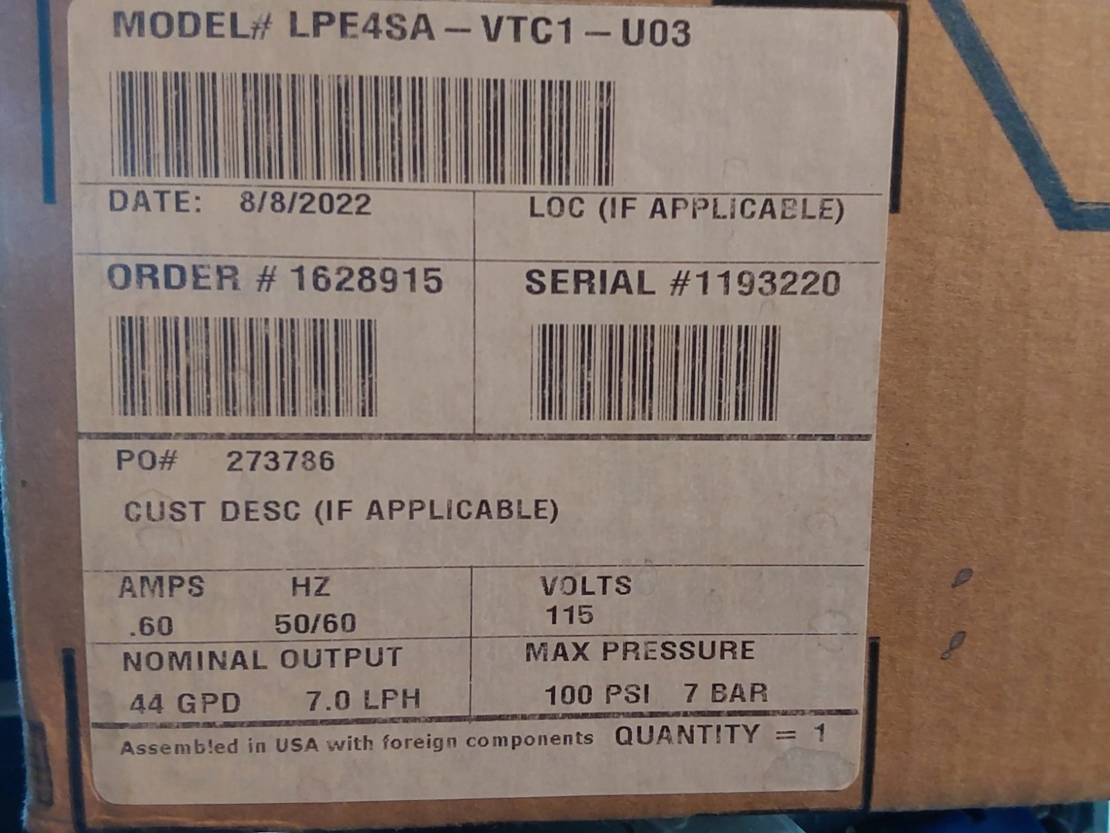 New Pulsafeeder LPE4SA-VTC1-XXX Metering Pump Motor 100PSI 44GPD 115V