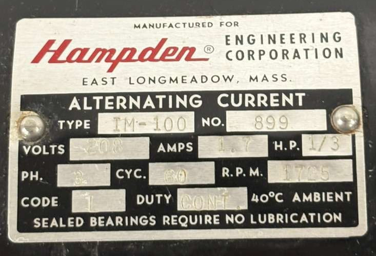 Hampden Two-Machine Bedplate Training System Model H-MGB-100-DG, IM-100, PB-100