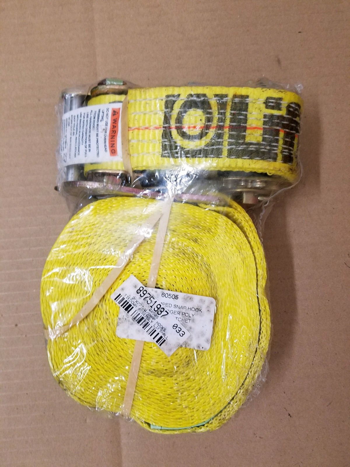 New Lift-All Polyester 2″X27′ Yellow Tie Down Assembly Snap Hooks 1600 lb 60505