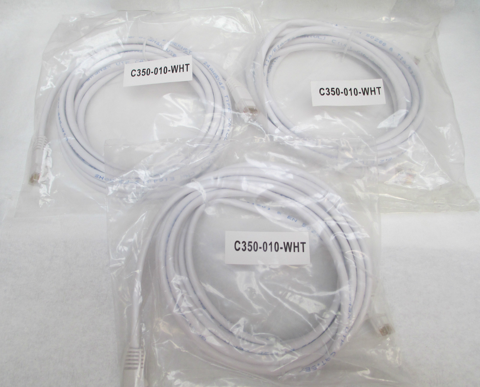 NO NAME ETHERNET CABLE 10’FT CAT 5E/350MHZ PATCH CORD C350-010-WHT LOT OF 3