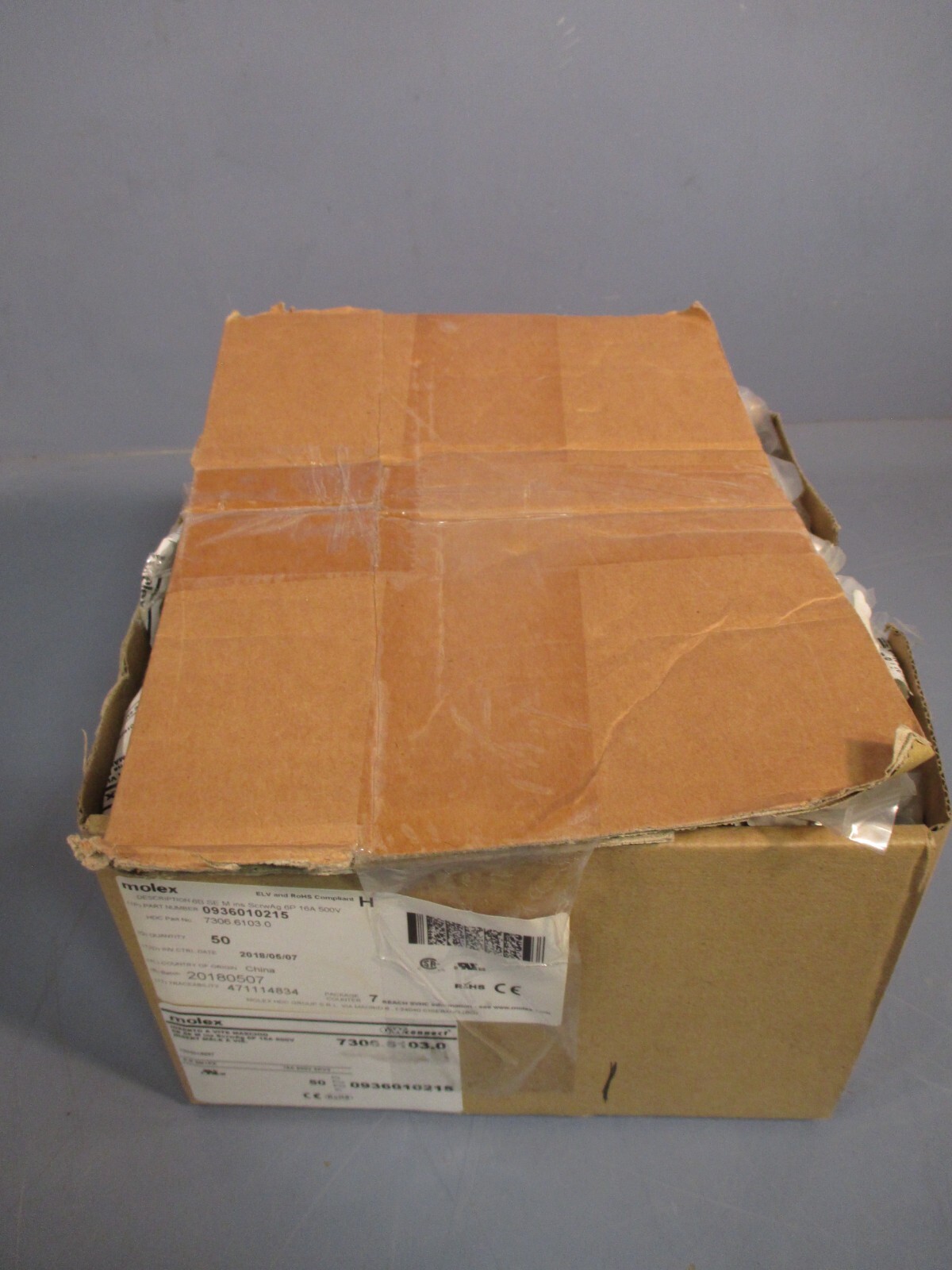 BOX OF 50 MOLEX GW CONNECT CONNECTOR TERMINAL 6 POLE 16A 500V 7306.6103.0