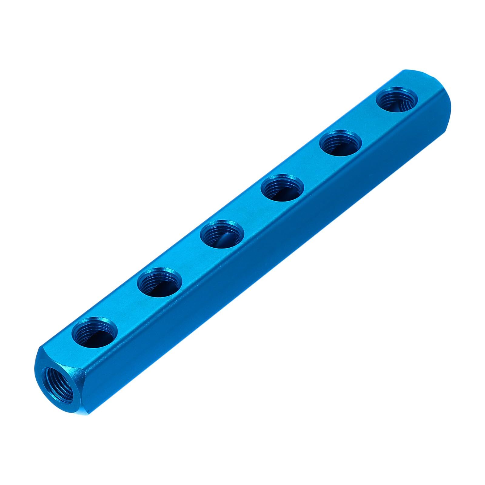 Blue 6-Way 9-Port Air Manifold 1/4in PT Pneumatic Compressor Block Splitter