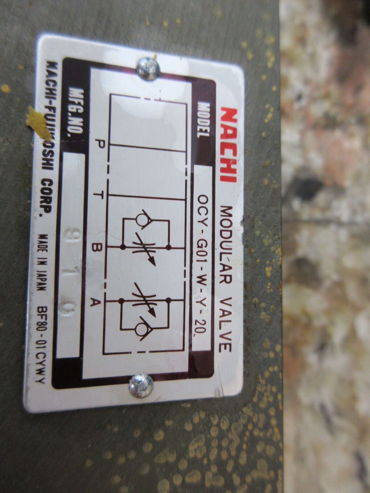 KITAMURA MY CENTER 4 NACHI VALVE OCY-G01-W-Y-20 LOT OF 3 PIECES