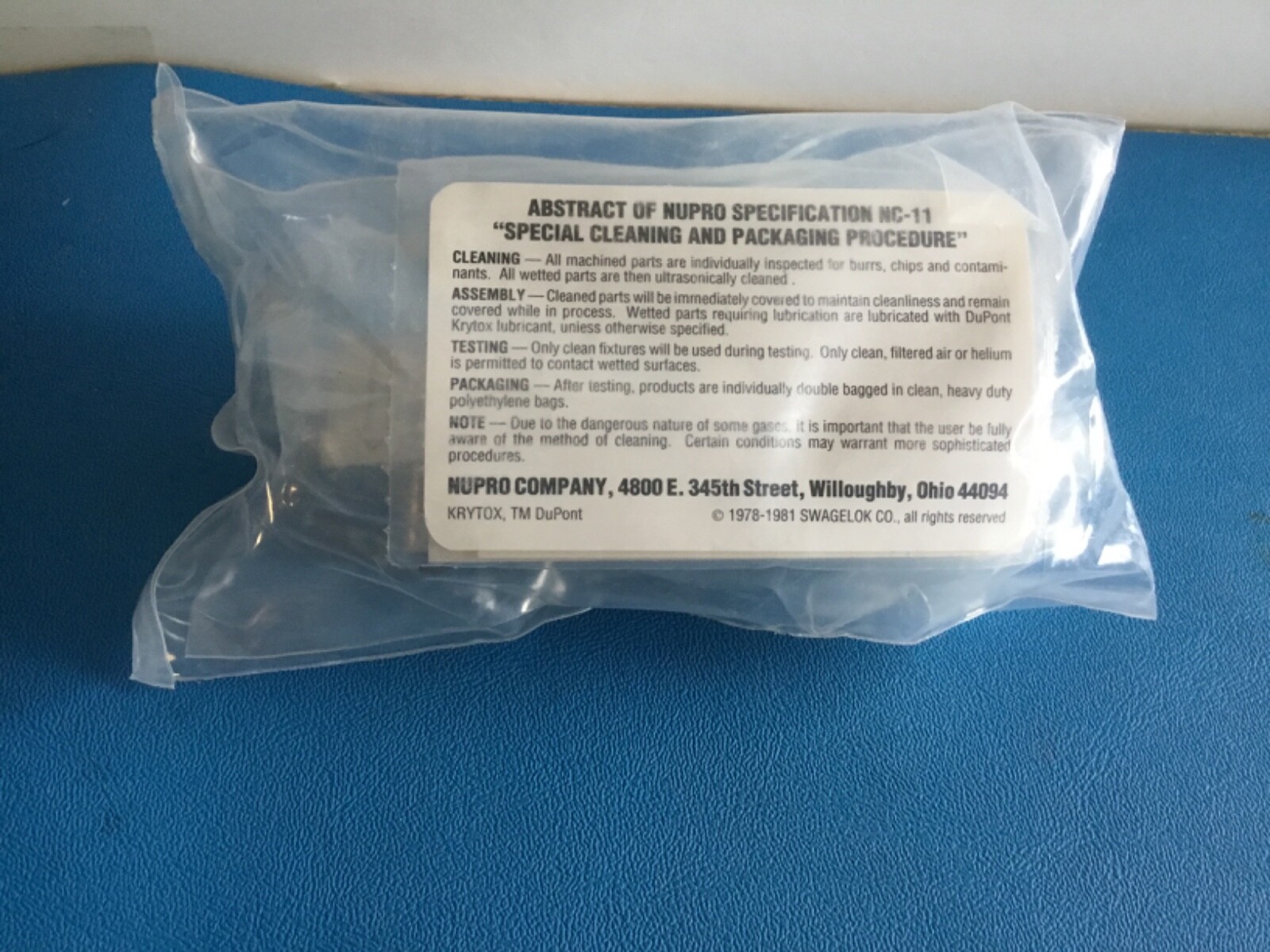 Swagelok Bellow Nupro Valve 1/4″ VCR x FVCR, SS-4BK-TW-1C new in bag