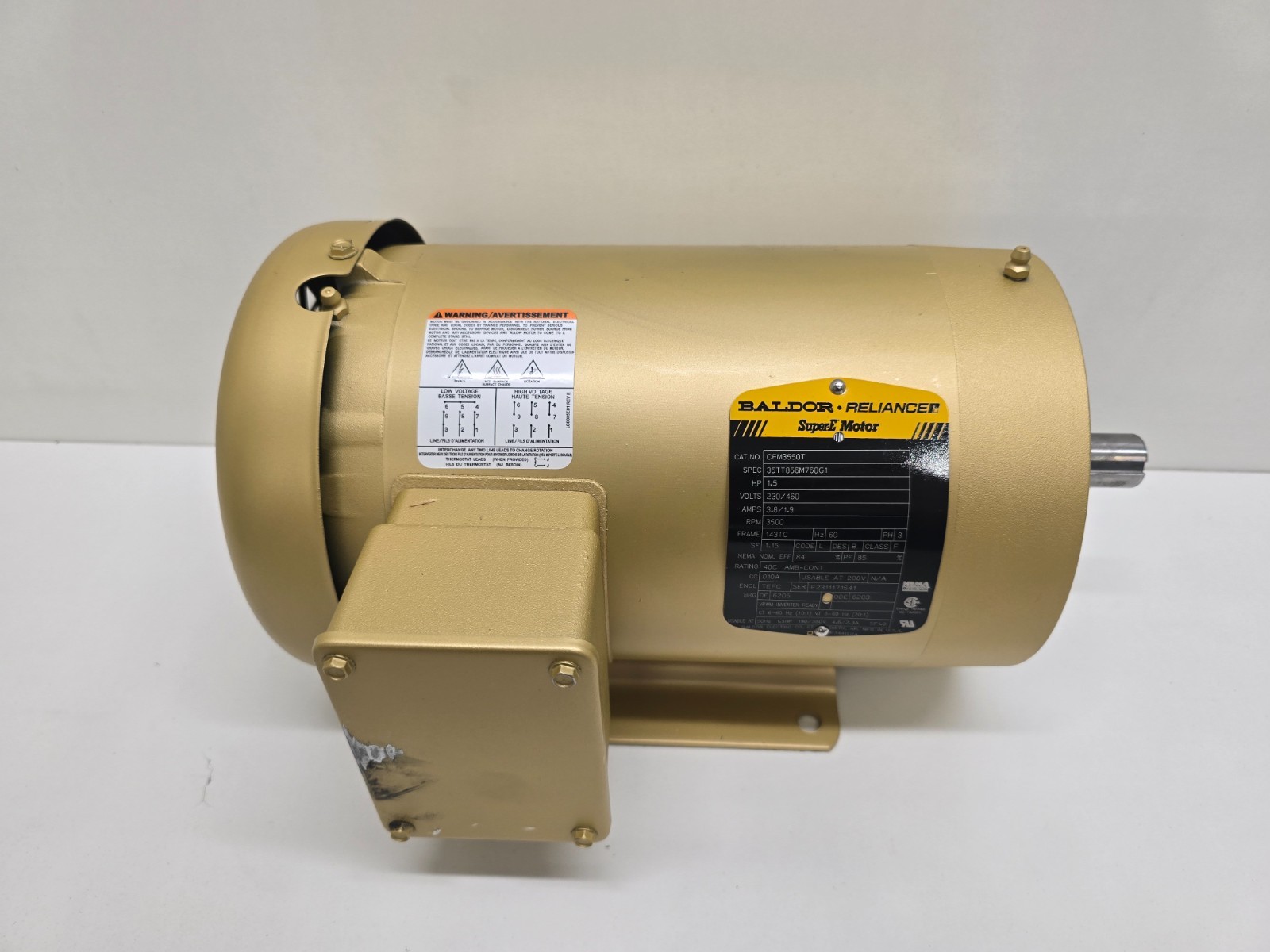 NEW OLD STOCK! BALDOR 1.5HP 3500RPM 230/460V SUPER-E MOTOR CEM3550T