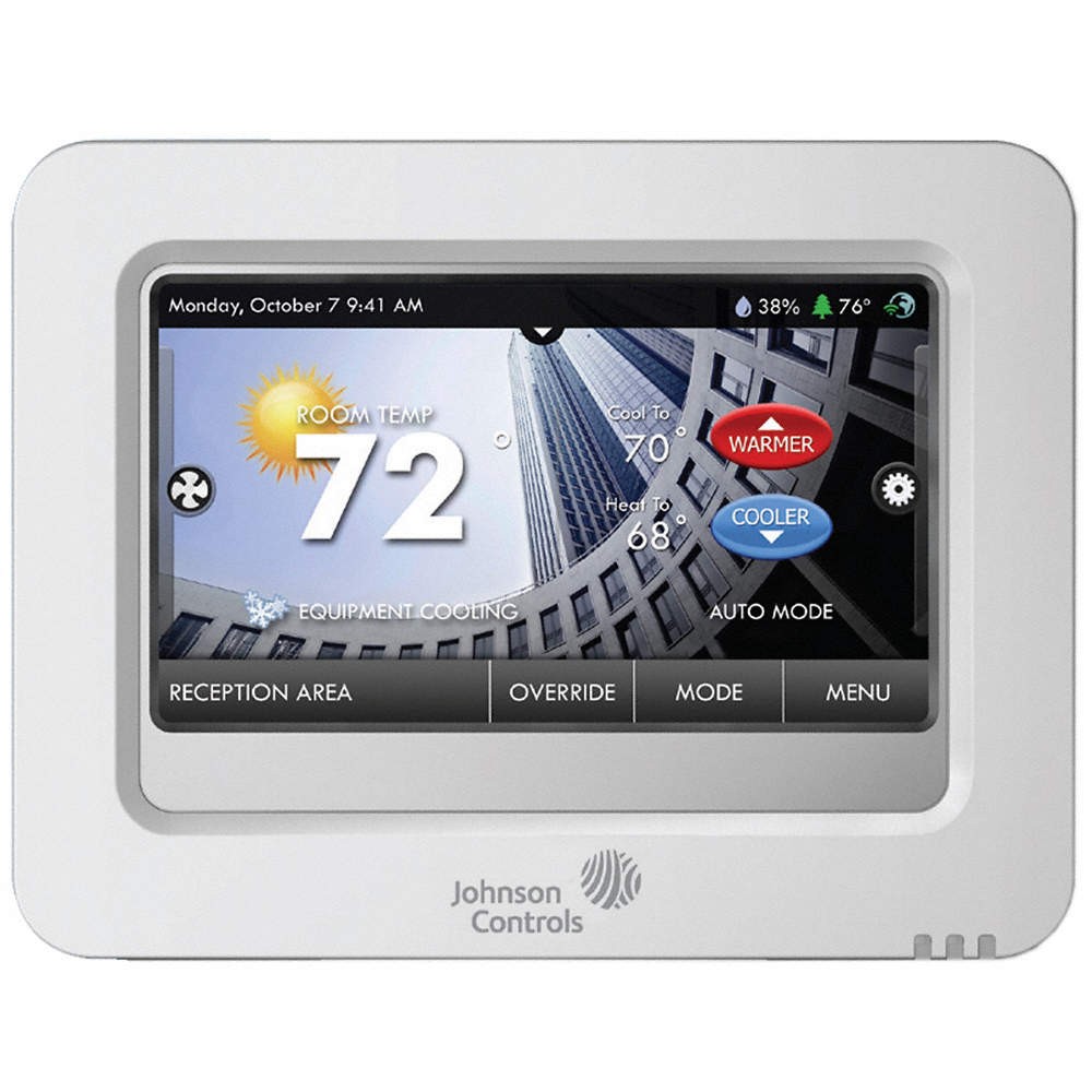 JOHNSON CONTROLS T9100 WiFi Tstat,H/C,99/35F,Rect,White 53WN09