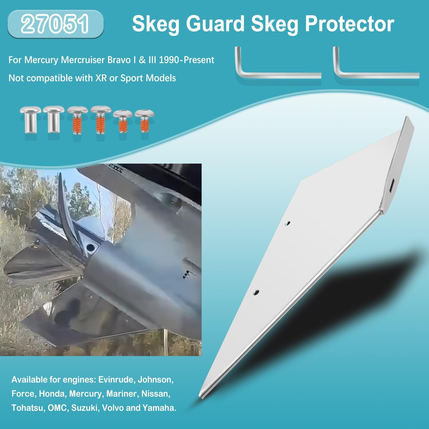 27051 Skeg Guard Skeg Protector Stainless Steel Kit Fits for Mercury Mercruiser