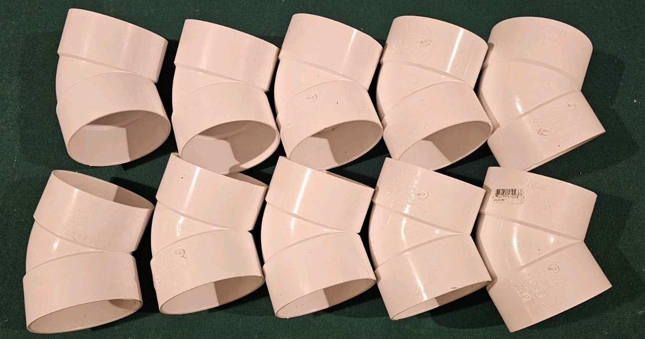 Lot Of 10 CANPLAS 3″ Pipe 45° White Pipe PVC Elbow Hub x Hub