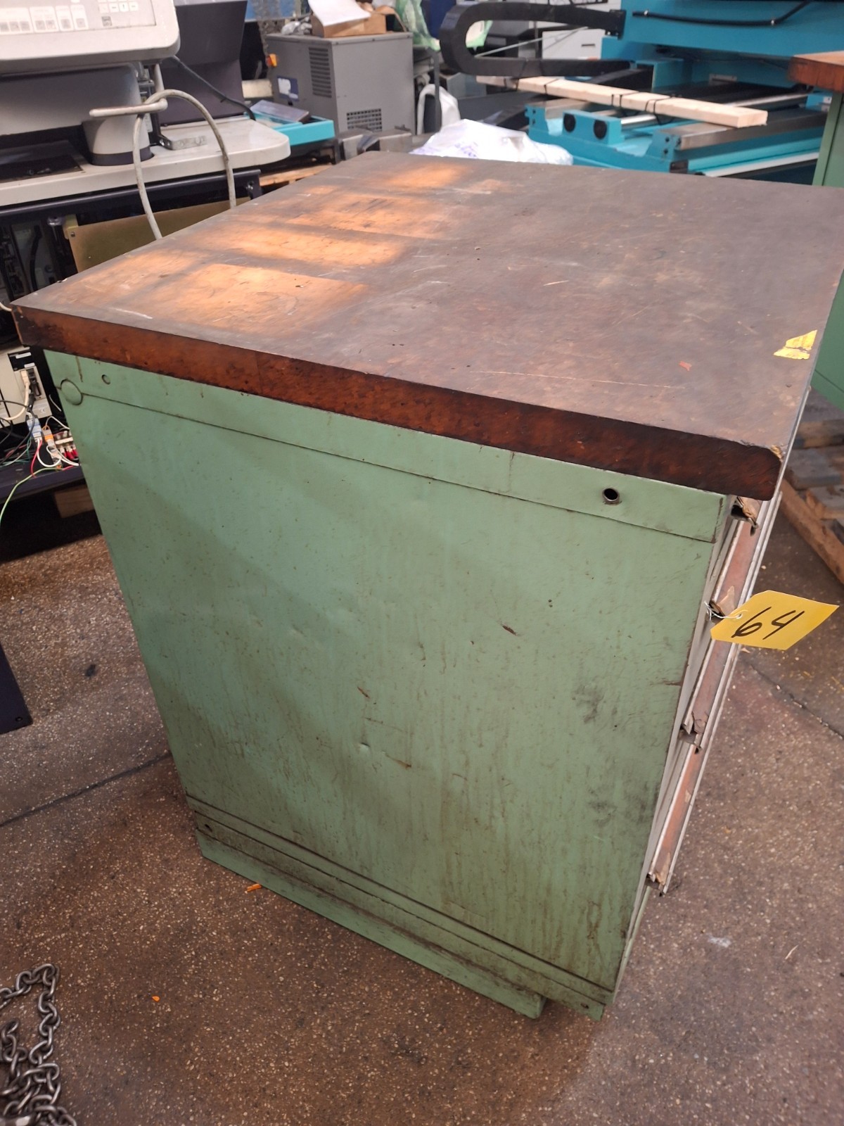 Vidmar Heavy Green 4 Pull Drawer Tool Storage Cabinet With Maple Wood Top