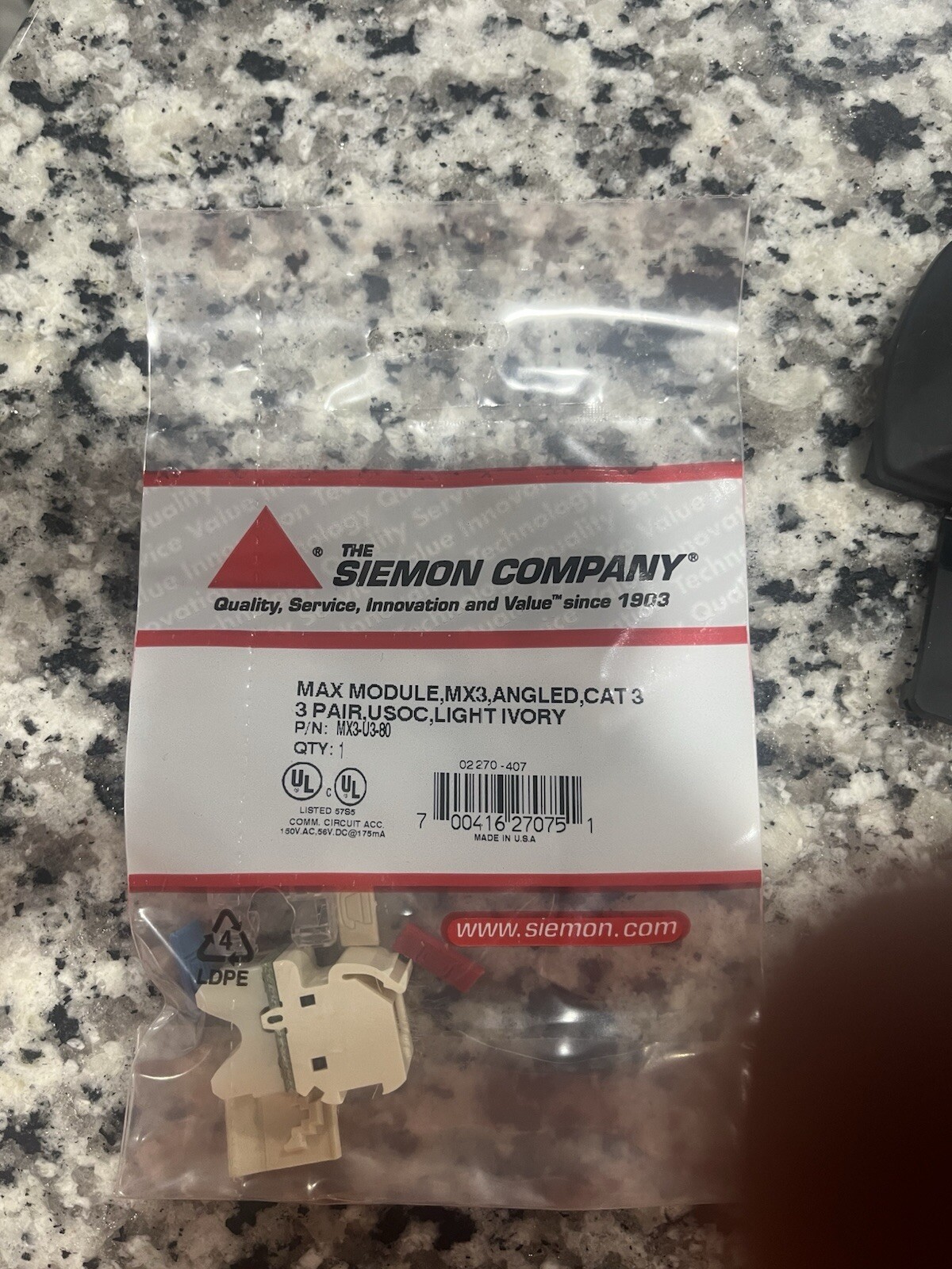 Siemon Company MX3-F-U3-80 Max Module Angled, CAT 3, Light Ivory KIT