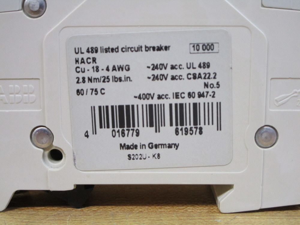 Asea Brown Broveri S202U-K8 ABB 8A Circuit Breaker S202UK8 Chipped