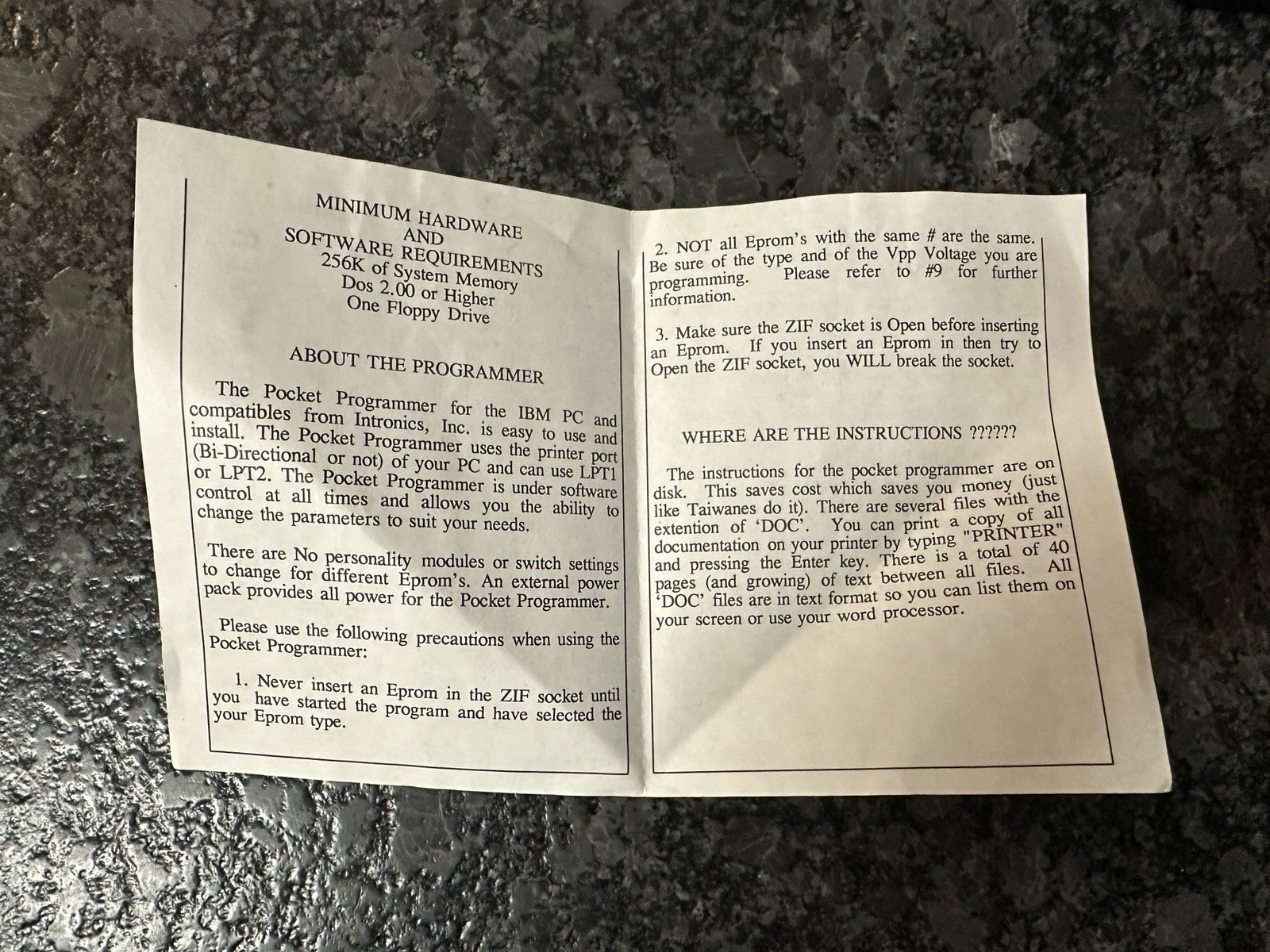 INTRONICS THE POCKET PROGRAMMER READING WRITING EPROM w/ Walling Datarase II