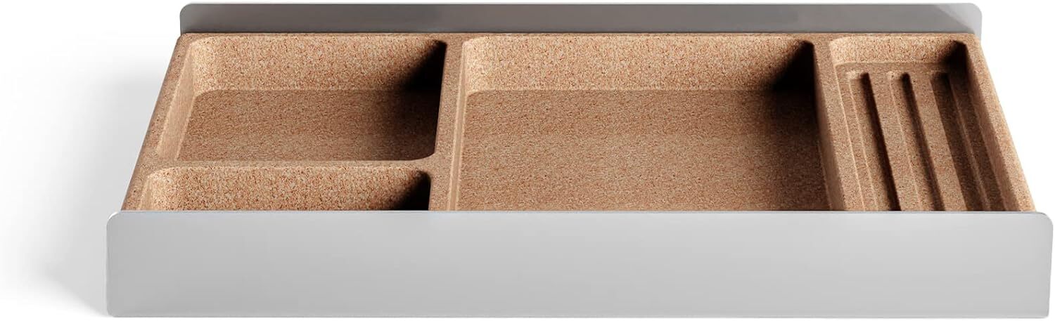 Raico Desk Tray Organiser Drawer with Compartments Cork & Aluminium Light