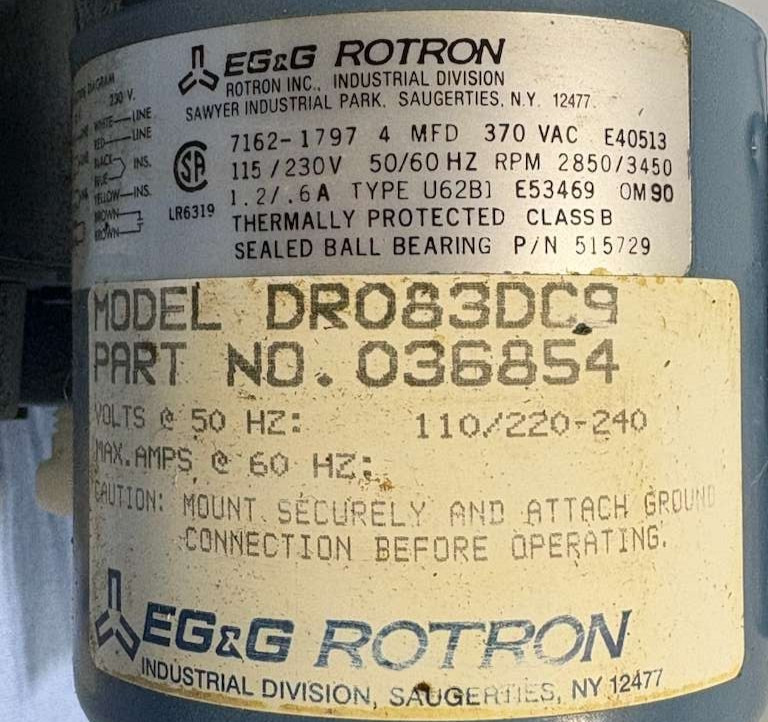 EG&G EGG ROTRON DR083DC9 Regenerative Blower 7162-1797 Part 036854, 515729