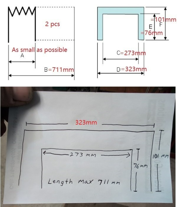 U shaped bellow cover for machine tools, 323mm x 101mm x Lmax 711mm-2 pcs