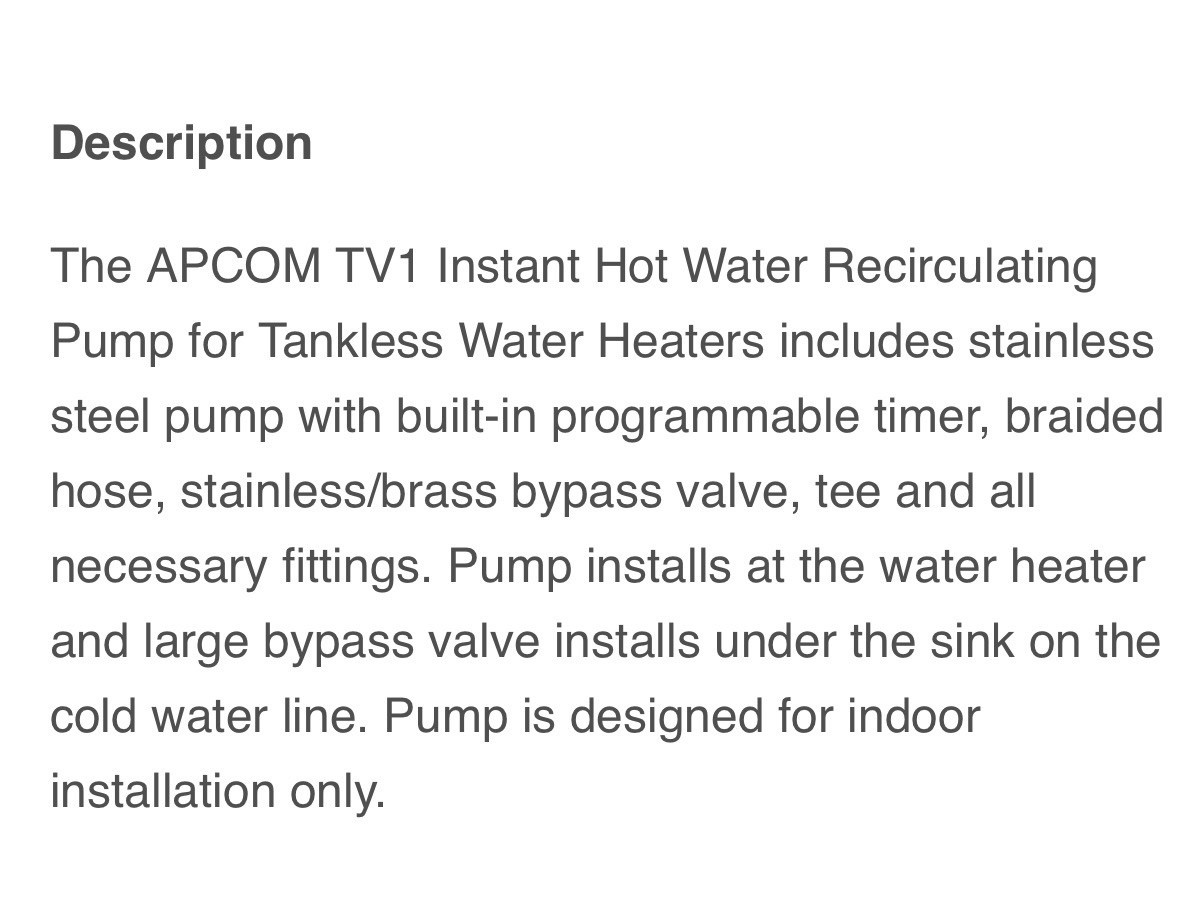 NEW APCOM TV1 Instant Hot Water Recirculating Pump Tankless Water Heaters READ