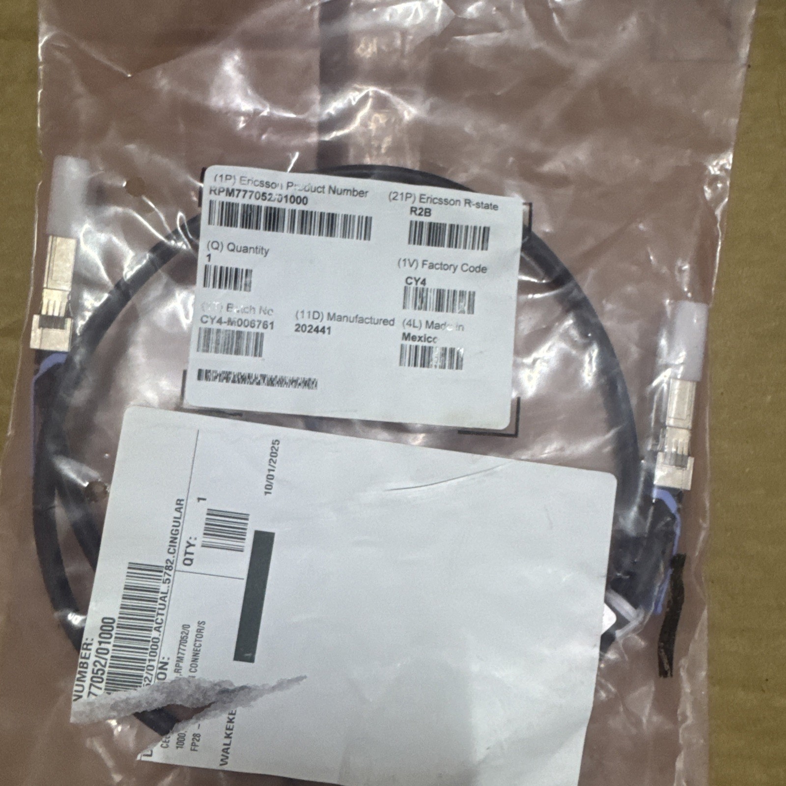 Ericsson RPM 777052/01000 CABLE WITH CONNECTOR SFP28 – SFP28 – RPM 777 052/01000