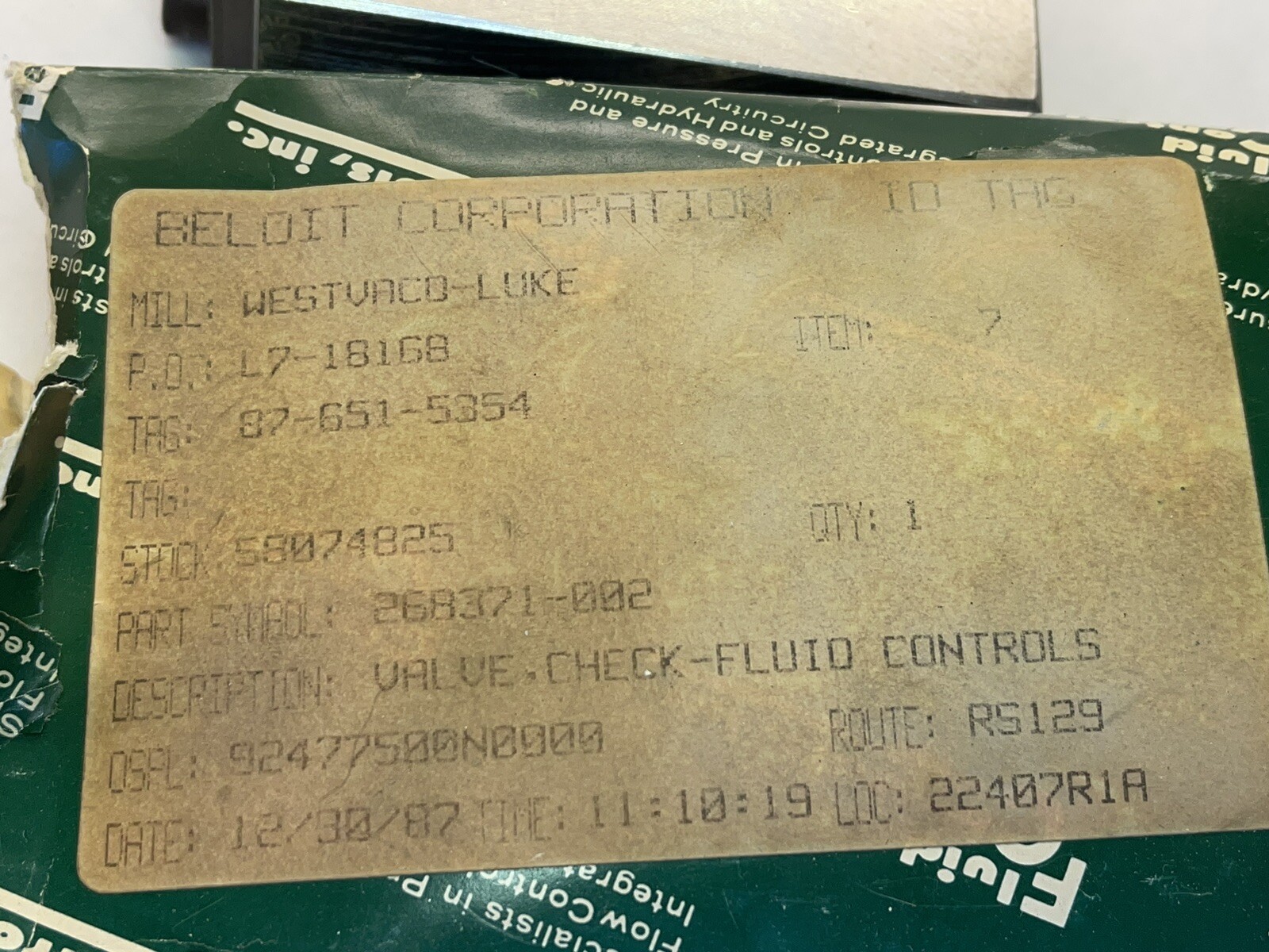 FLUID CONTROLS VALVE CHECK #4K35-N6-12G-2-S (NOV100)