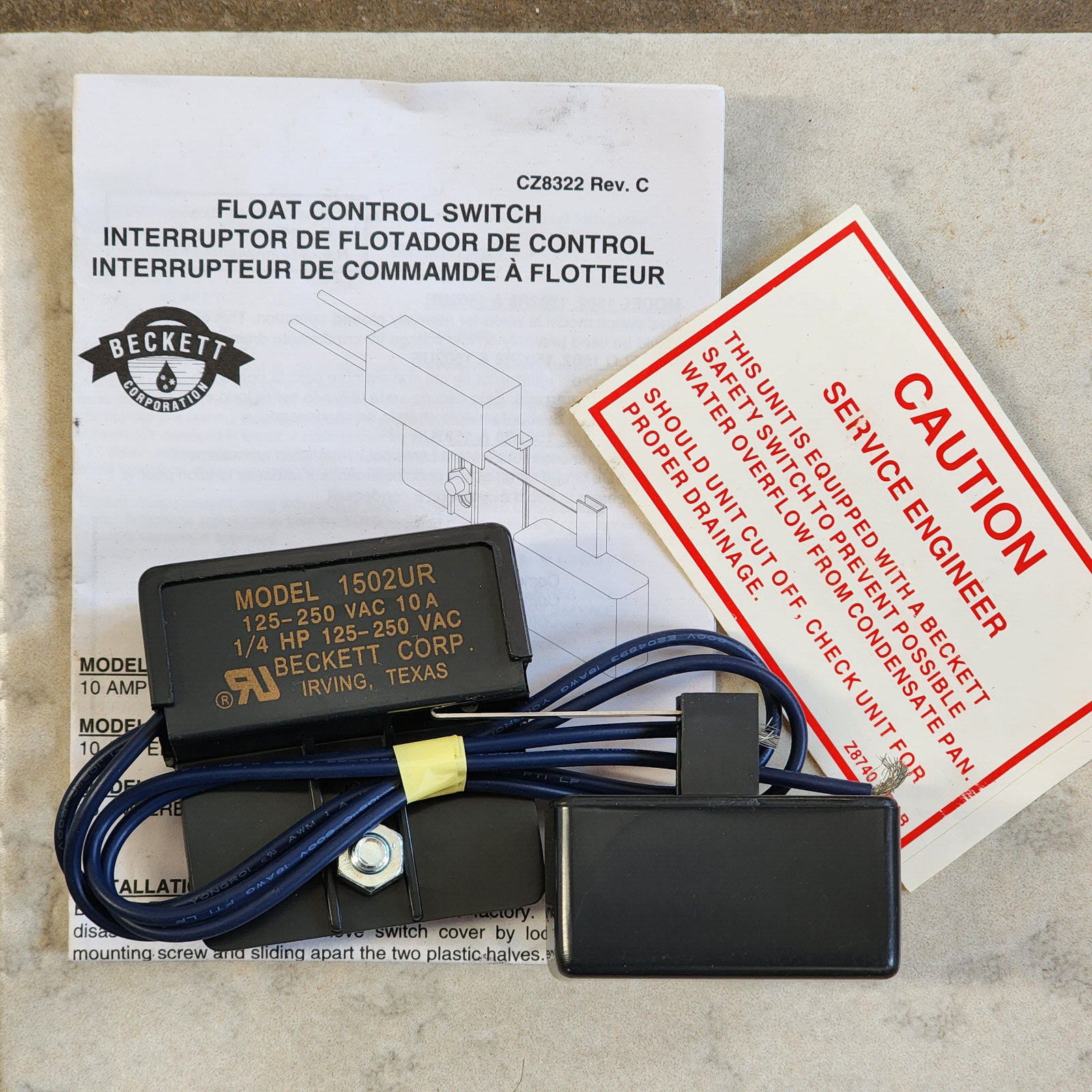 NEW Beckett 1502UR 1502 Safety Control float Switch 125-250 Vac 10A 1/4hp L-0855