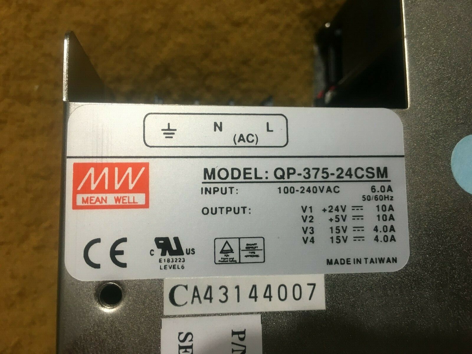 MW / MEANWELL / MEAN WELL QP-375-24CSM 100-240VAC to +24V/+5V/15V POWER SUPPLY