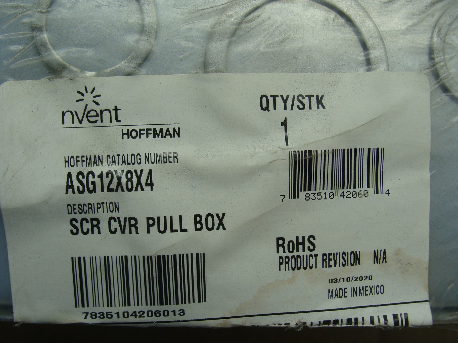 NVENT HOFFMAN SCR CVR PULL BOX ASG12X8X4 12″ X 8″ X 4″ GALVANIZED FACTORY SEALED