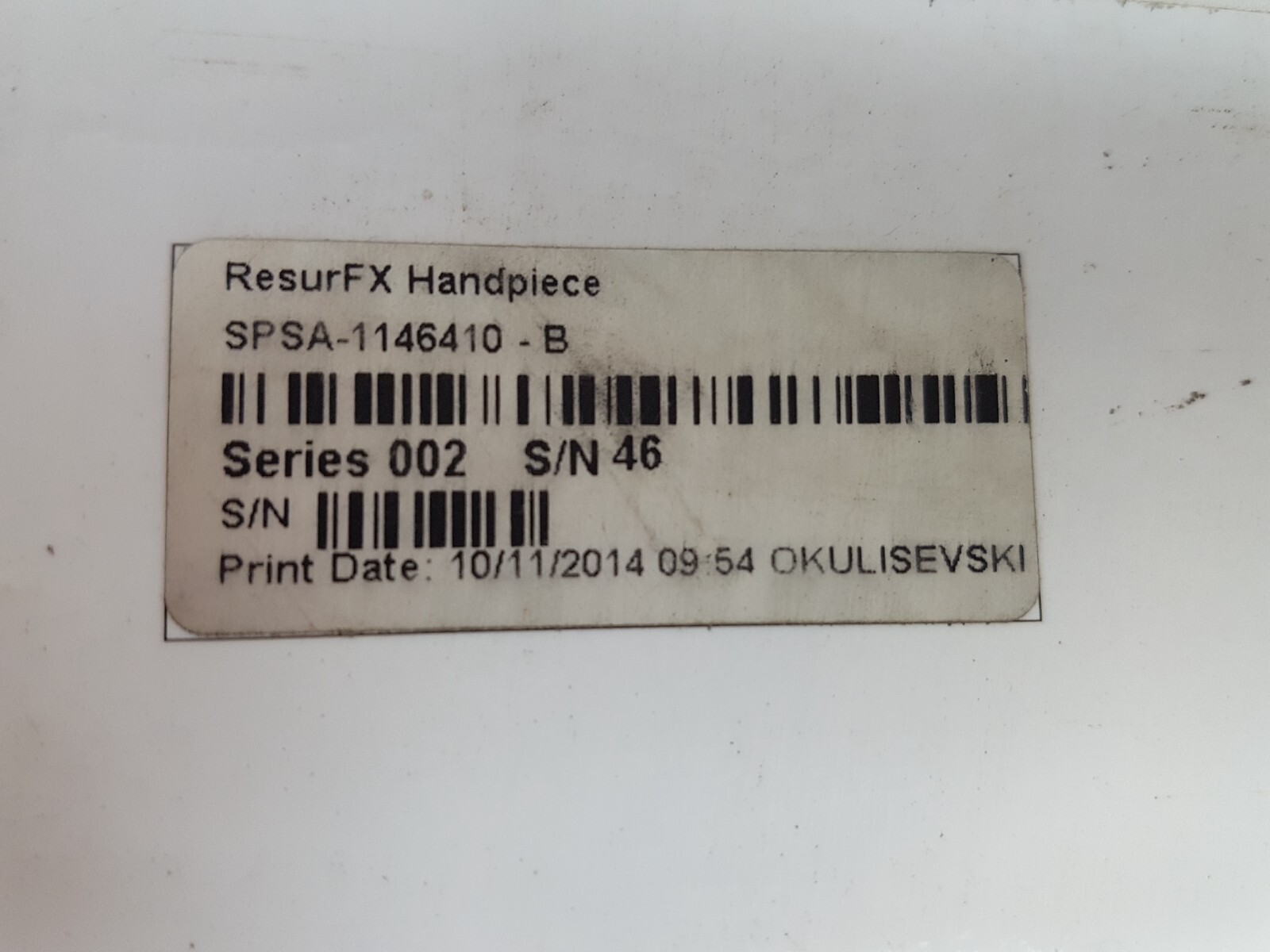 Lumenis ResurFX Handpiece SA-1146410 Series 002, REV. F