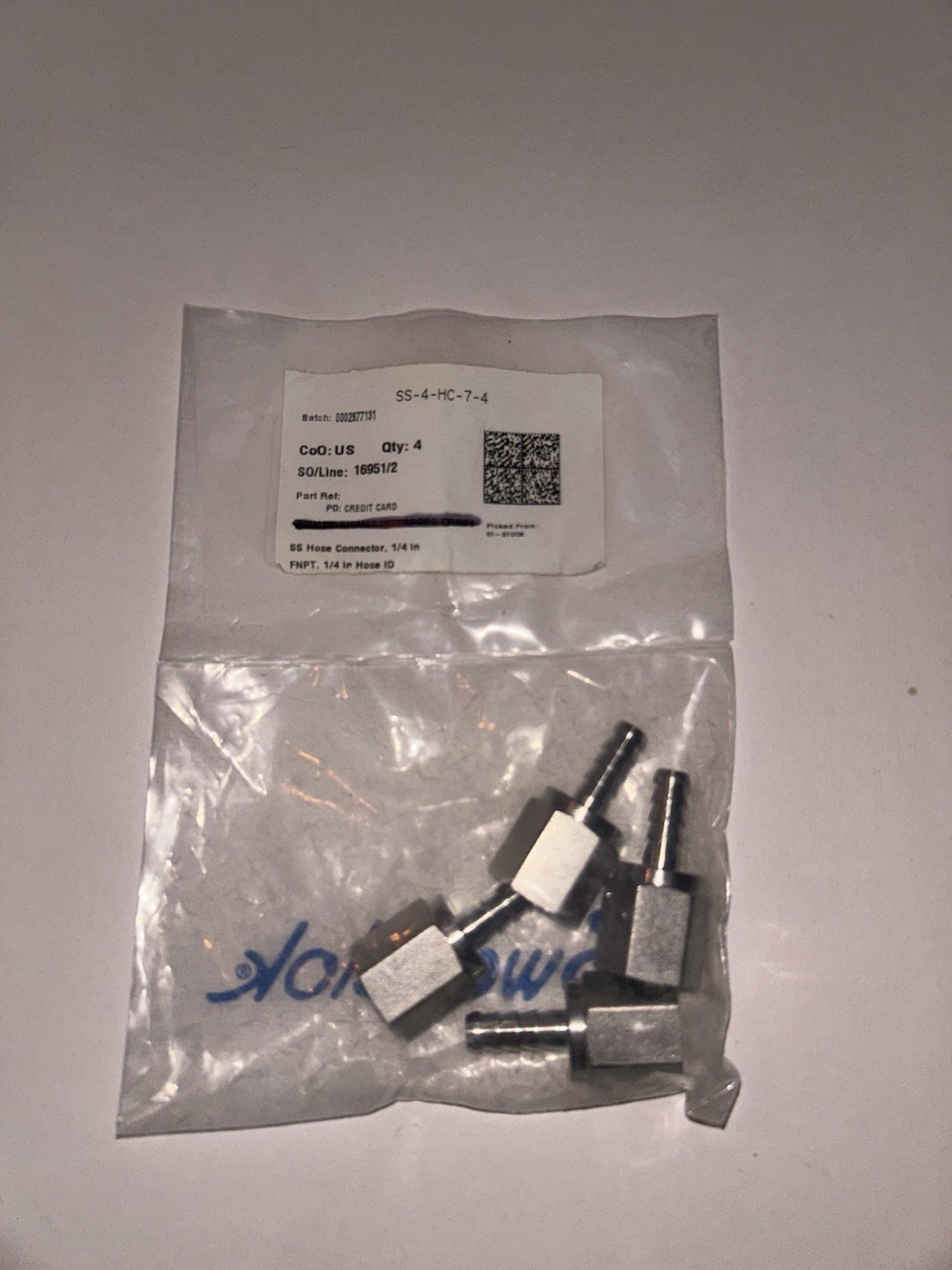SWAGELOK SS-4-HC-7-4, Hose Connector (Lot Of 4)