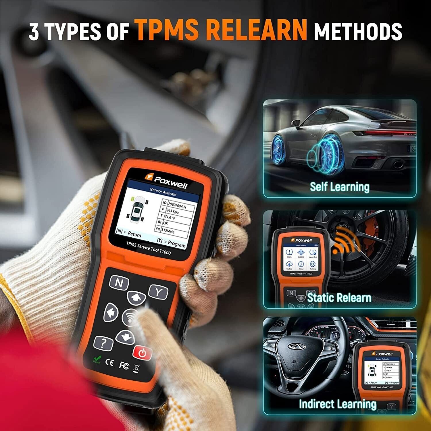 FOXWELL T1000 TPMS Relearn Activate Tire Pressure Sensor Programmer Diagnostic