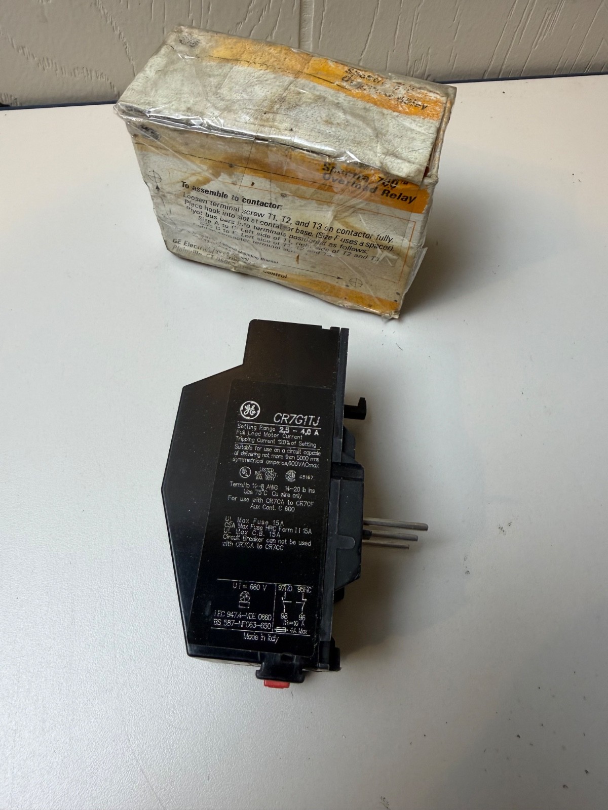 GE CR7G1TJ Spectra 700 Overload Relay Type: Manual/Stop Reset 2.5-4.0 Amps