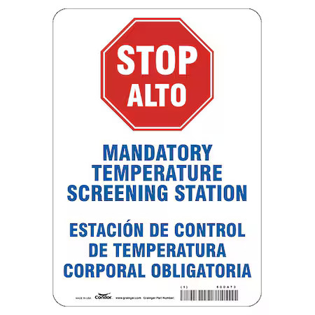 Condor Hwb770t1007 Temperature Screening Sign, 7″ W X 10″ H, English, Spanish