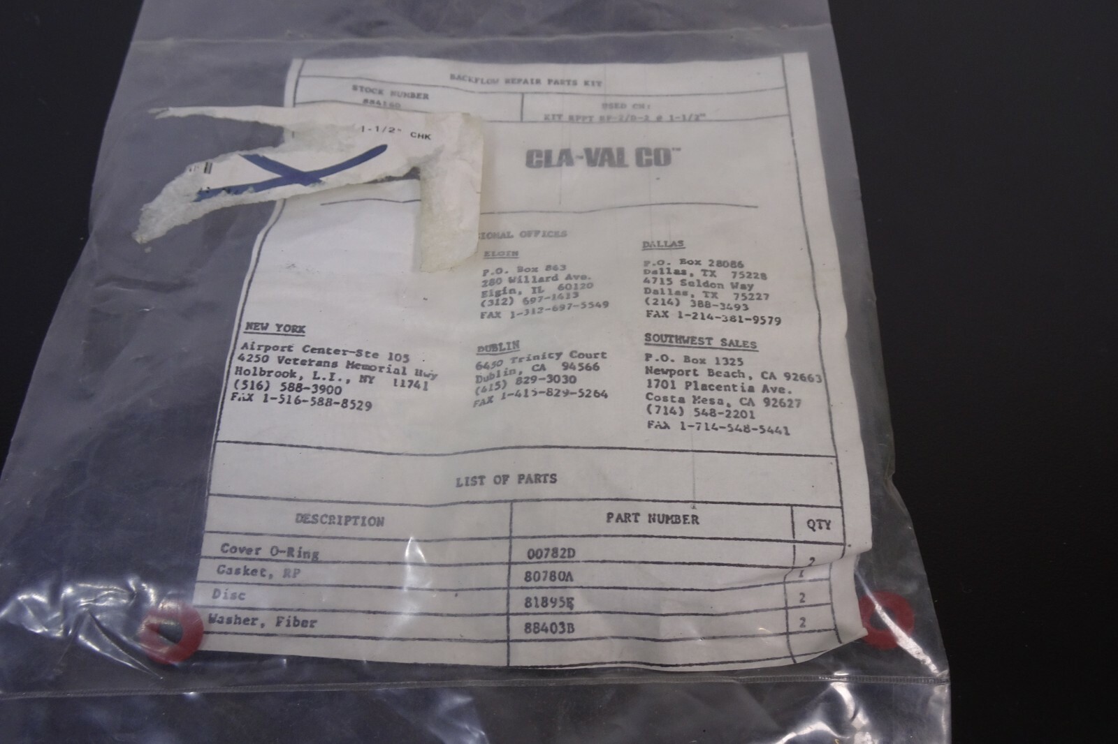 Cla-Val Co Backflow Repair Parts Kit 88416D