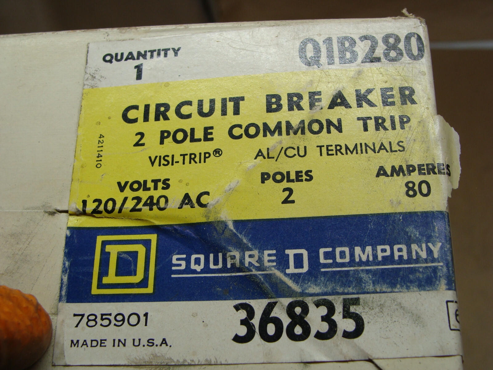 SQUARE D Q1B280 CIRCUIT BREAKER 2P 120/240VAC 80A