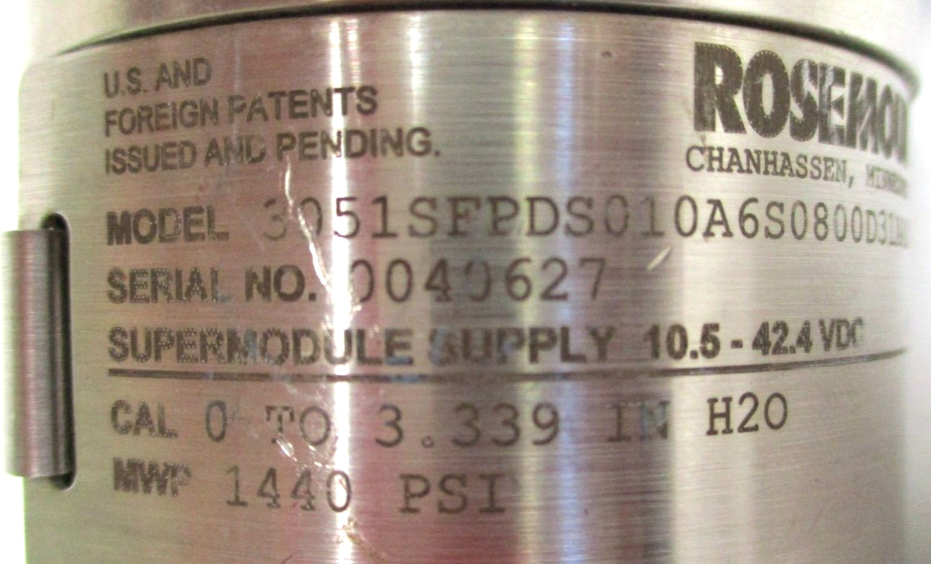 ROSEMOUNT, 3051SFPDS010A6S0800D31AA1A1, TRANSMITTER, 1440 PSI, WEATHERED SURPLUS