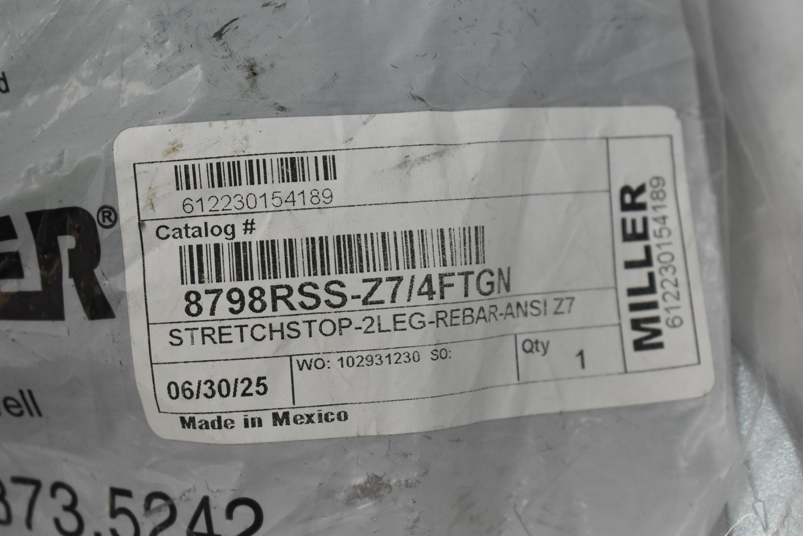 Miller Honeywell Stretchstop 2-Leg Rebar Lanyard 4FT Z7 ANSI 8798RSS-Z7/4FTGN