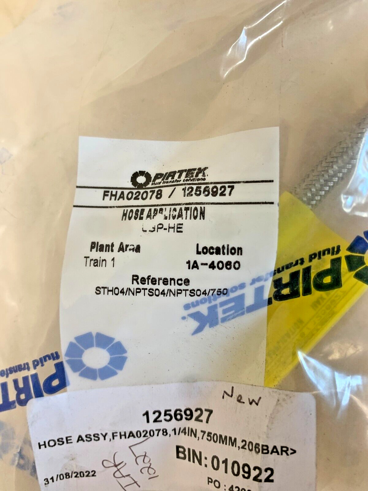 Pirtek 750mm Stainless Steel Braided Hose Assembly STH04 1/4in 206 BAR