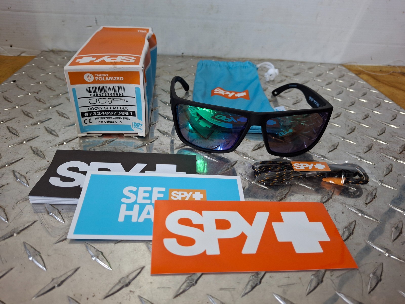 Spy Optic ROCKY Sunglasses – Soft Matte Black / HAPPY Brnz POLAR Green Spec