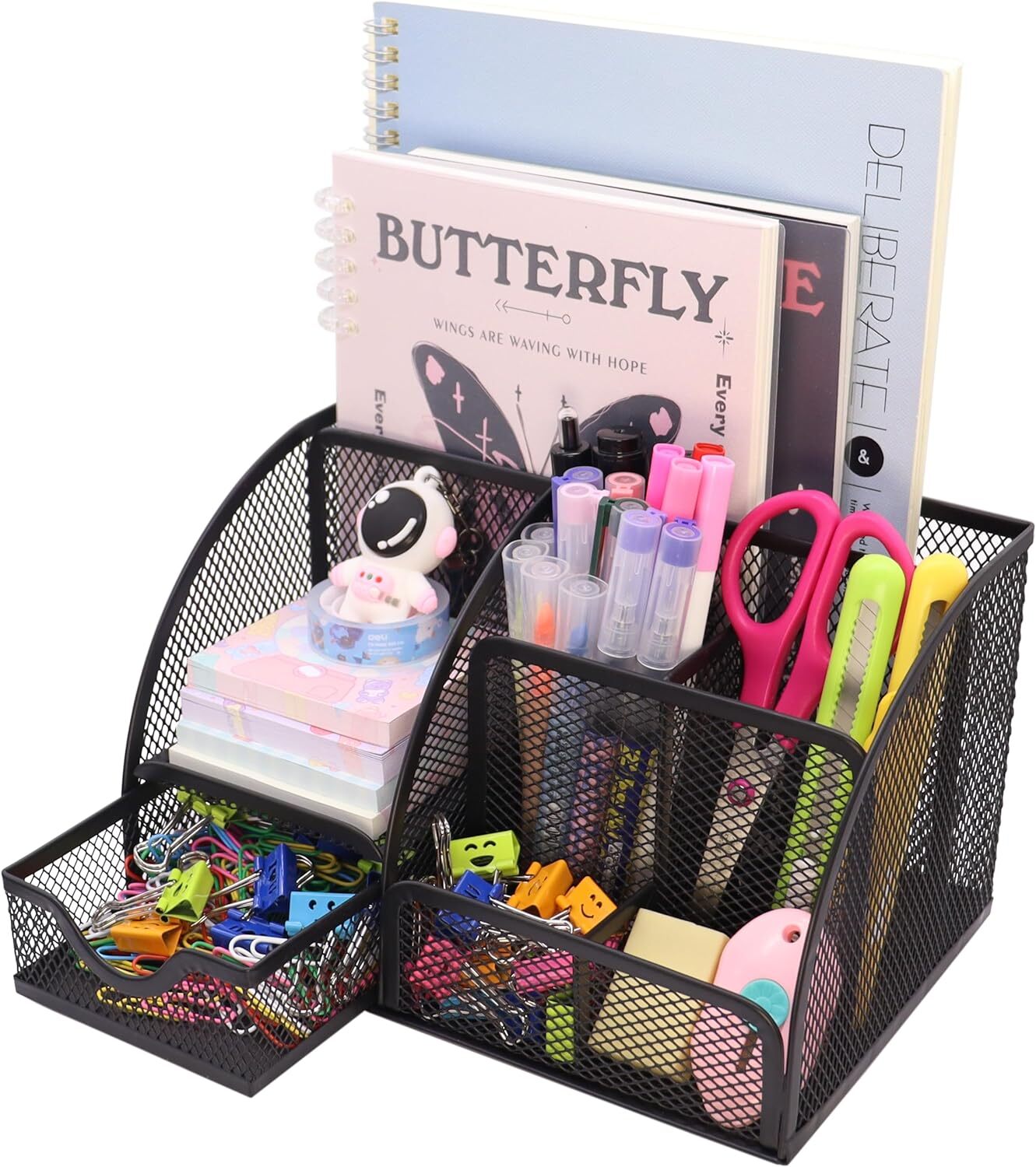 Mesh Desk Organizer Desktop Office Supplies Stationary with 6 Black