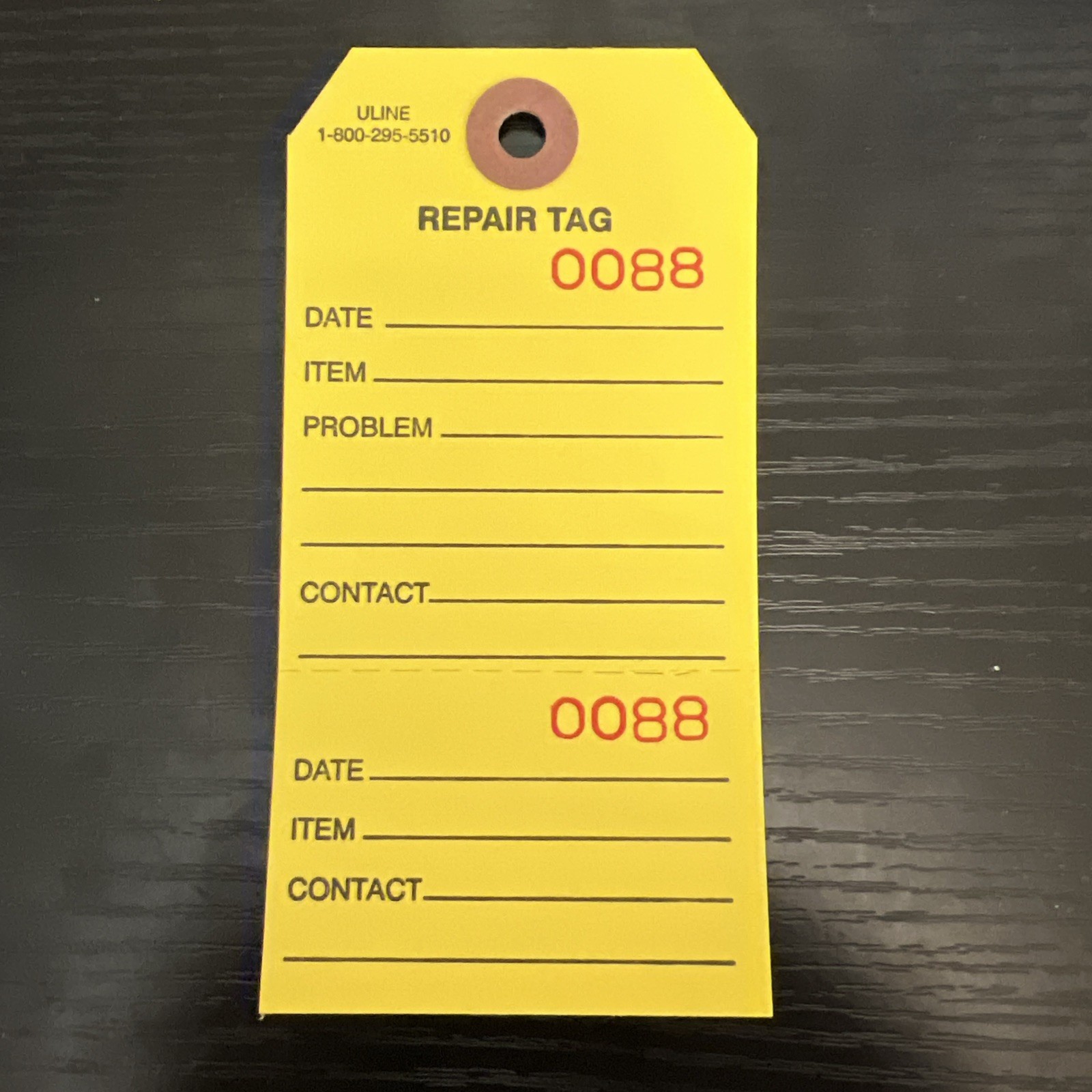 1000 ULINE 2-Part Repair Tags – Yellow,Consecutively Numbered S-7220Y