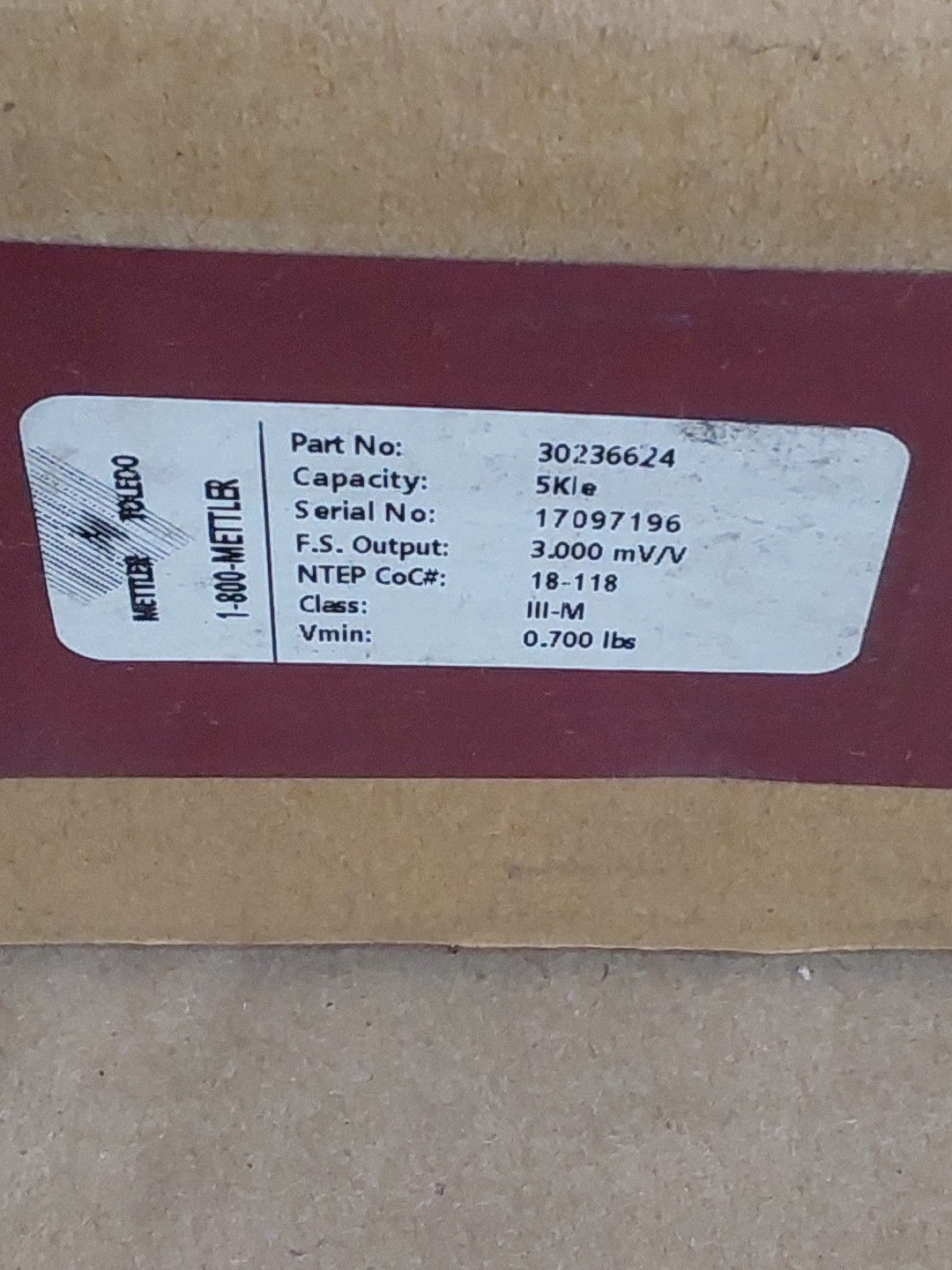 New Genuine Mettler Toledo Load Cell 5000 lbs 30236624