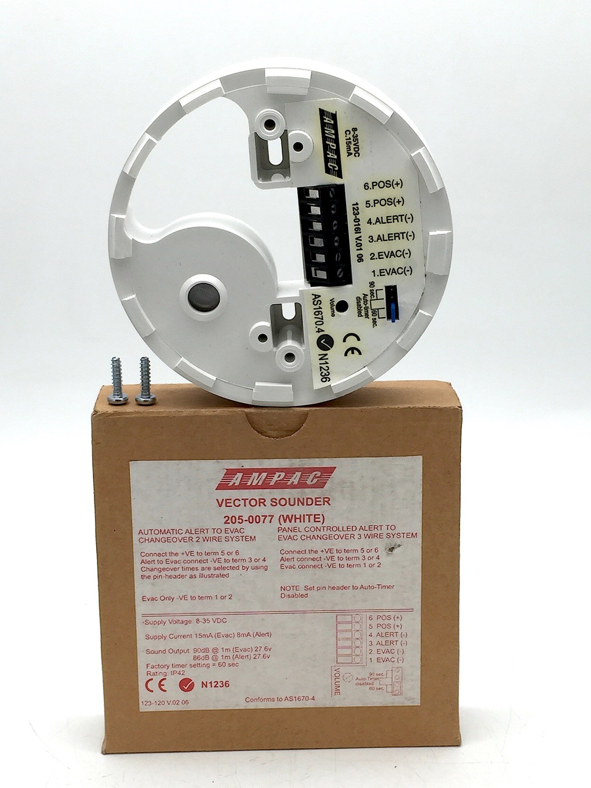 AMPAC 205-0077 Vector Sounder Fire Detection 123-06I V.01/V.02 White