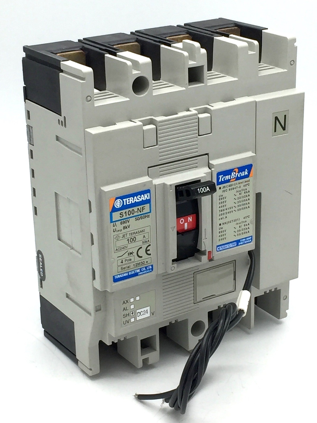 TERASAKI TemBreak S100-NF Circuit Breaker 60A FC 4P 30kA at 415V 24V DC Shunt Tr