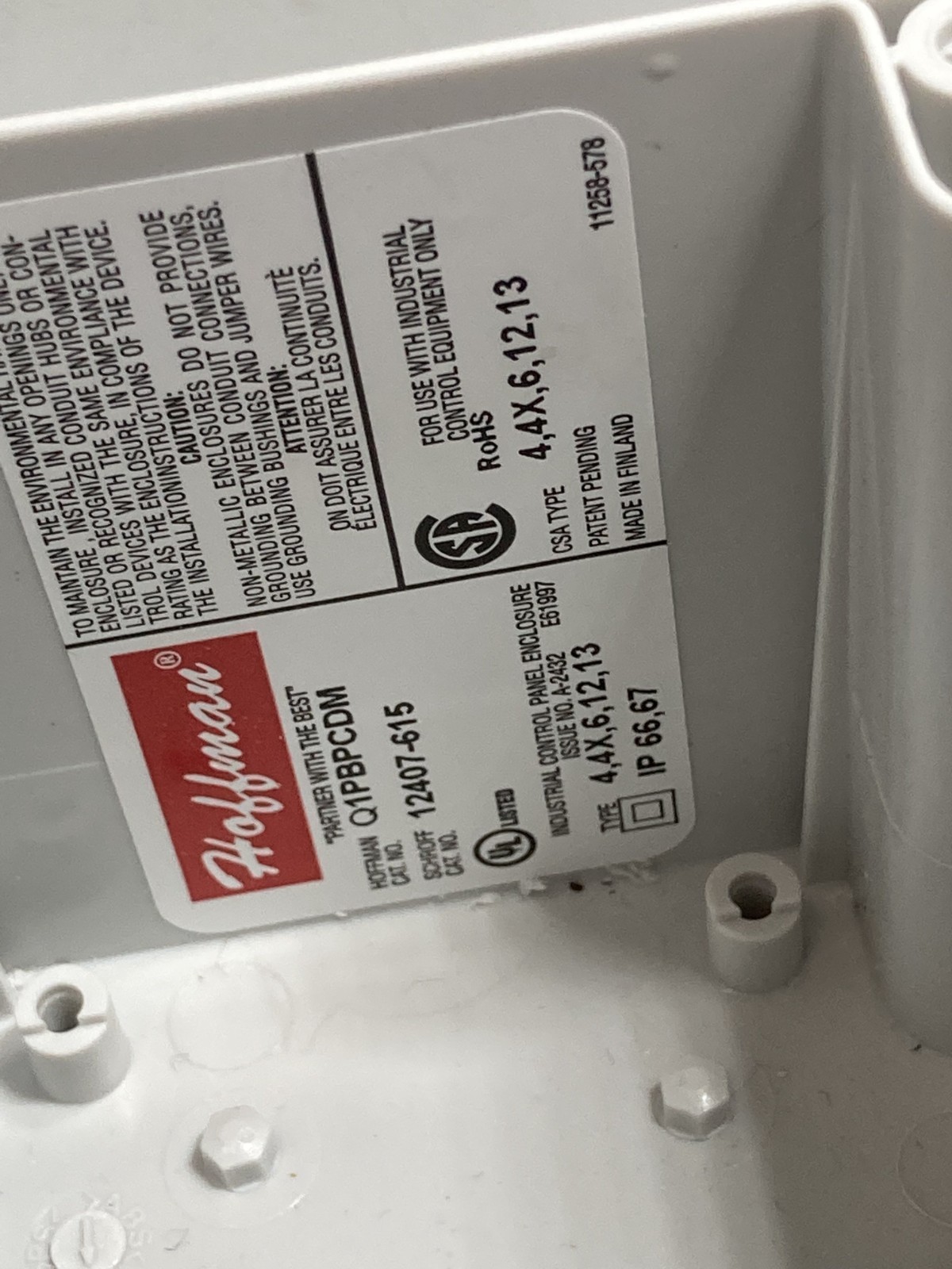 HOFFMAN Q1PBPCDM ENCLOSURE 4,4X6,12,13 FOR PUSHBUTTON