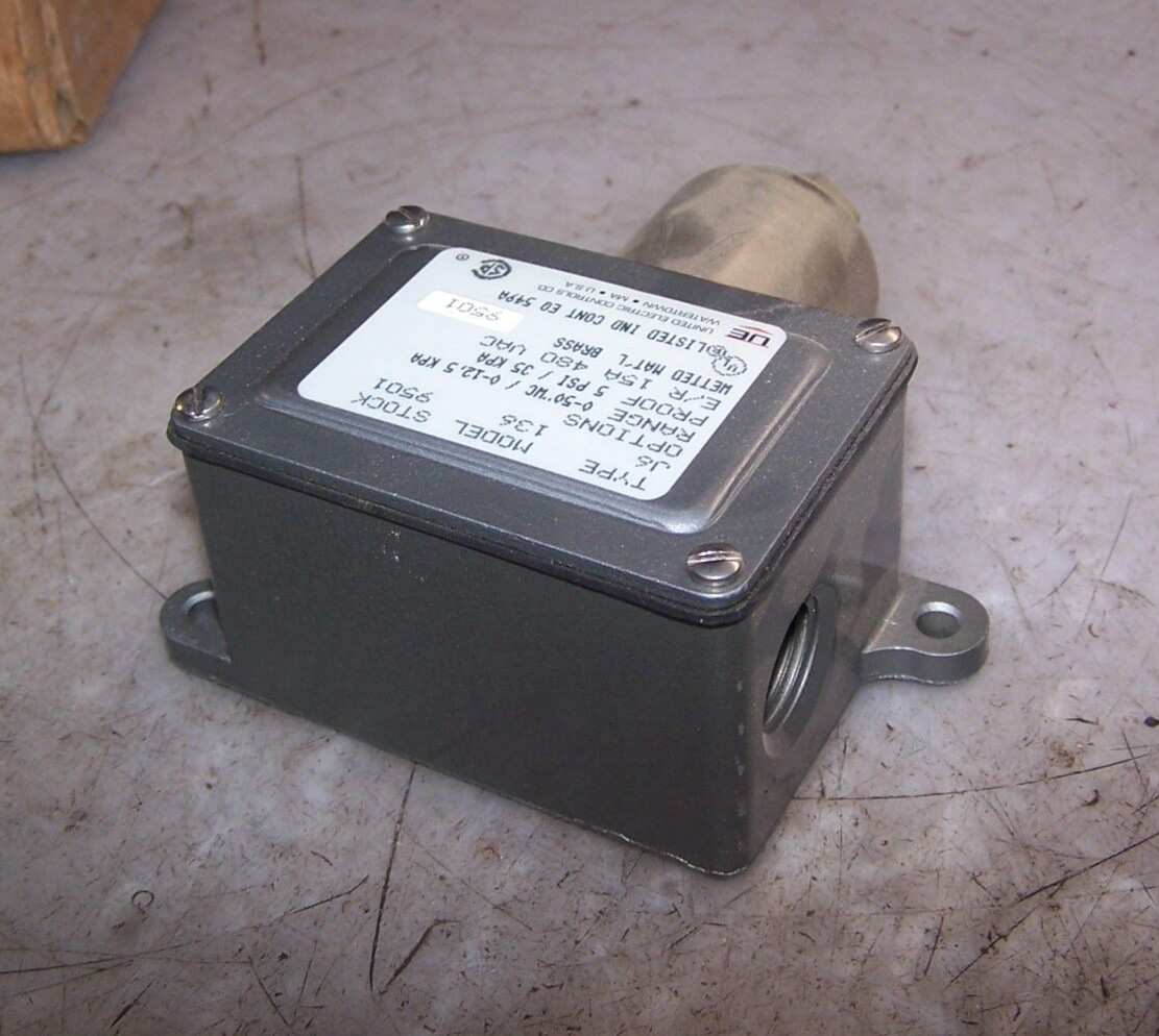 NEW UNITED ELECTRIC J6-136-9501 PRESSURE CONTROL SWITCH RANGE 0-50″ WC 480 VAC