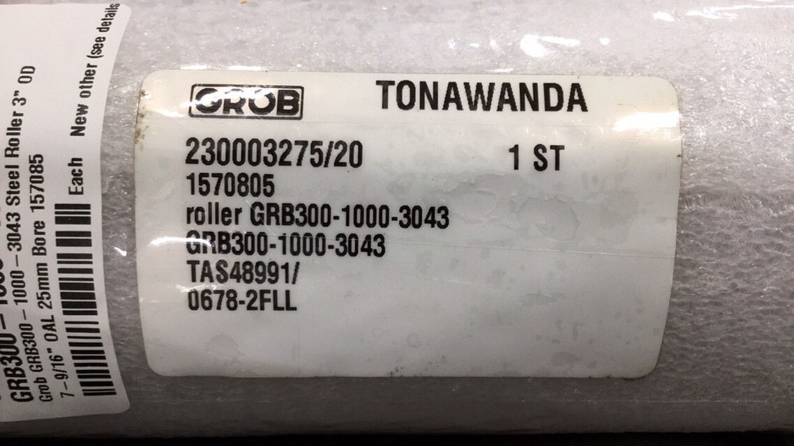 Grob GRB300-1000-3043 Steel Roller 3″ OD 7-9/16″ OAL 25mm Bore 157085