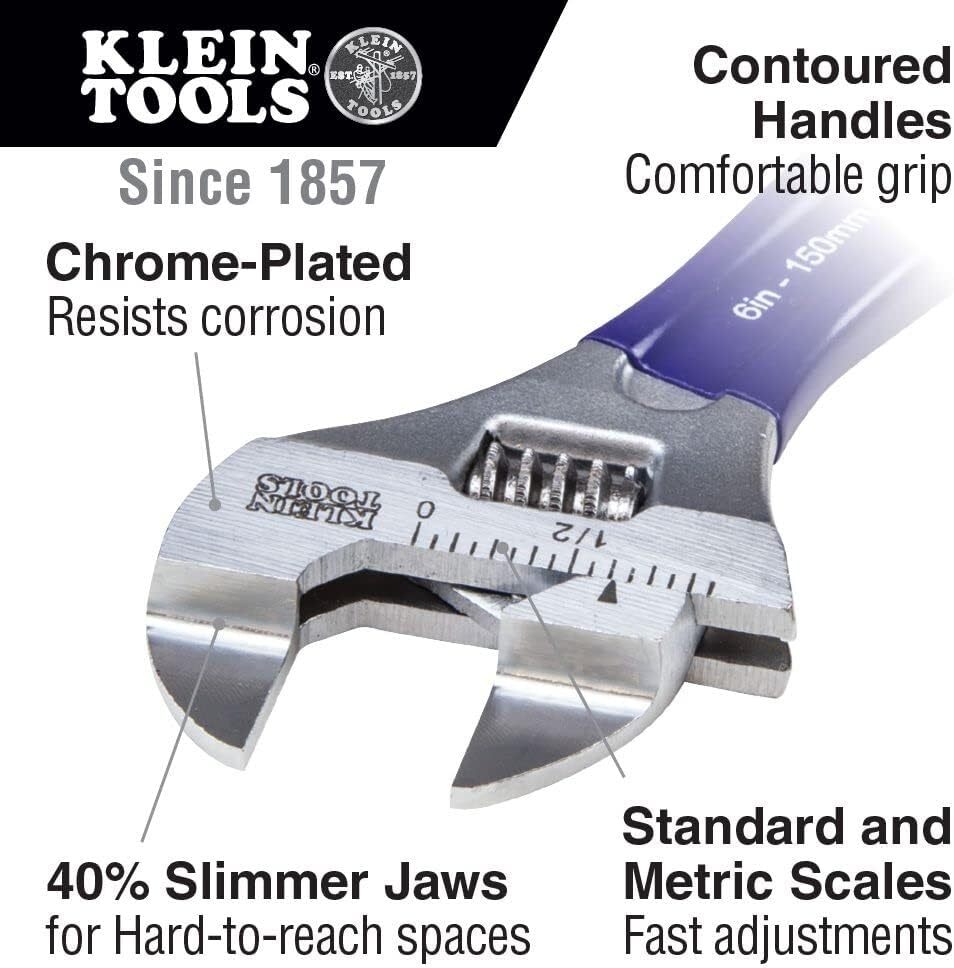 Klein Tools D86934 Adjustable Wrench W/slim Jaw and High Polish Chrome Finish,