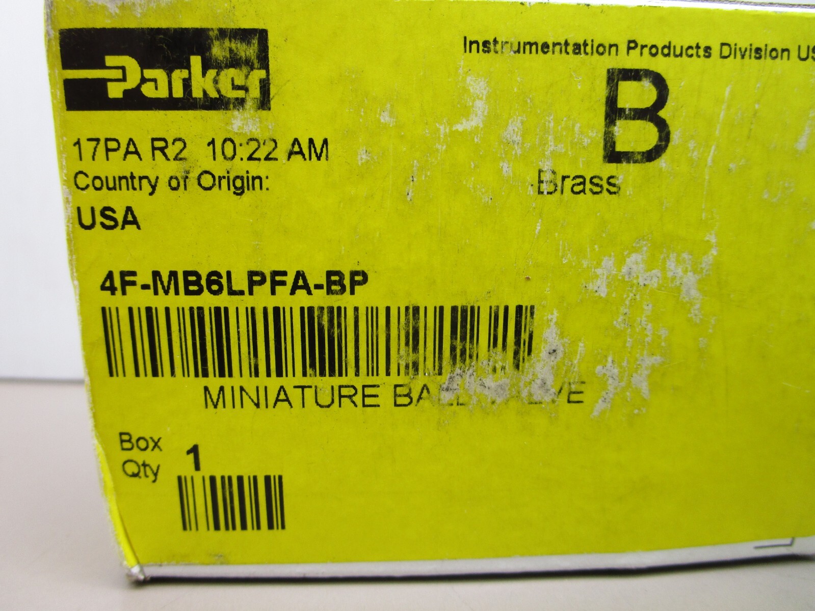 Parker 4F-MB6LPFA-BP Miniature Instrumentation Ball Valve Brass 1/4″ 3000Psi